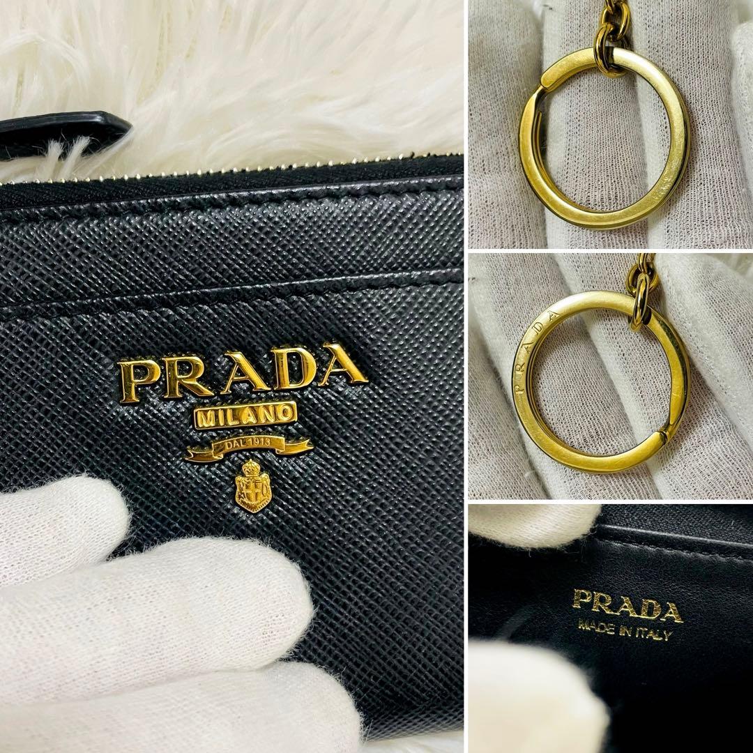 極美✨PRADA キーリング付 キーケース ケース サフィアーノ ブラック