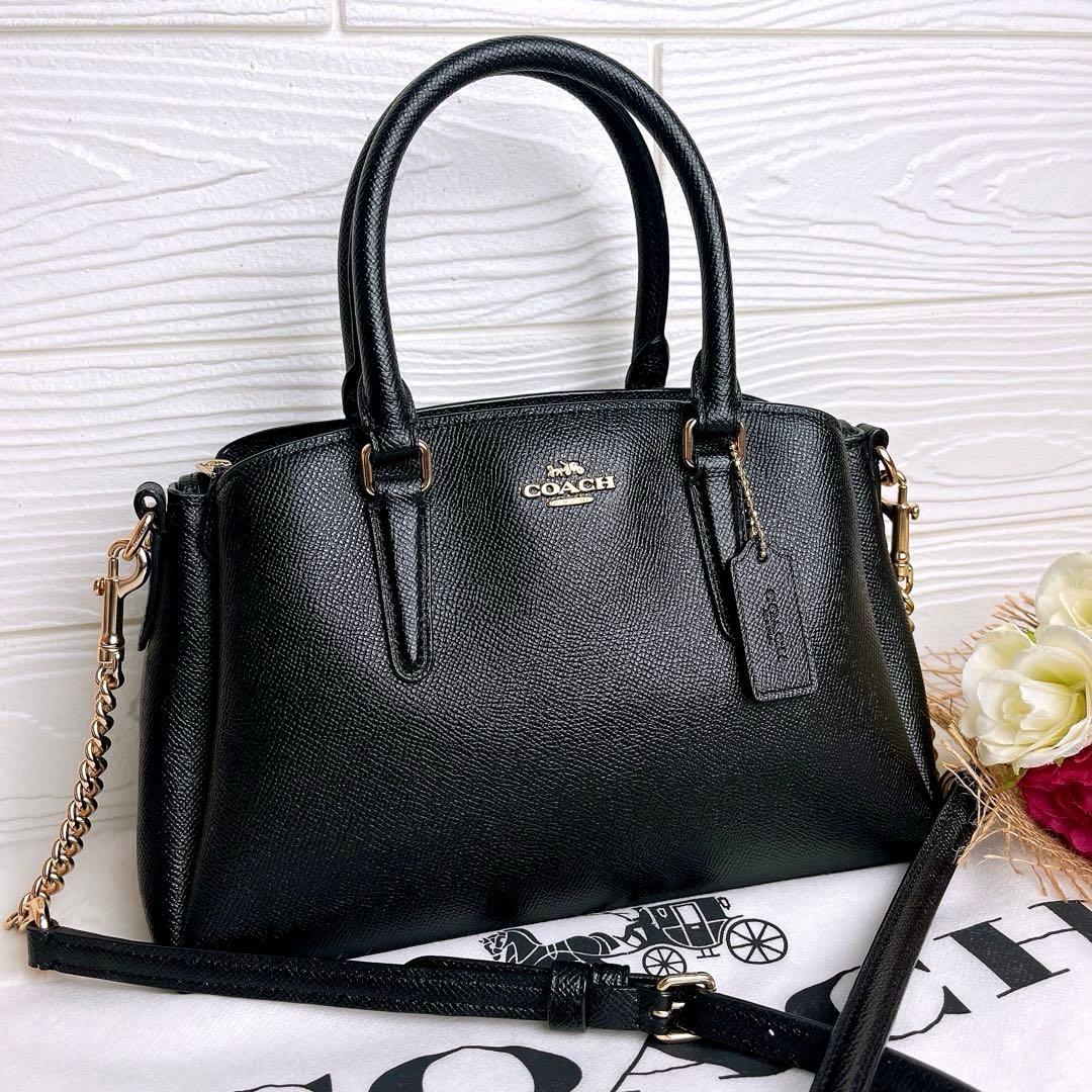 極美品☆COACHコーチ 2wayチェーンショルダーバッグ ブラック レザー