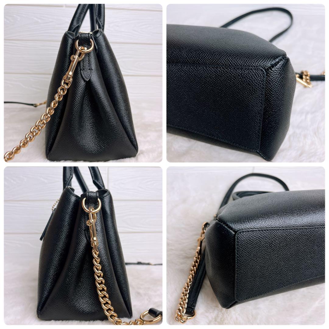 極美品☆COACHコーチ 2wayチェーンショルダーバッグ ブラック レザー