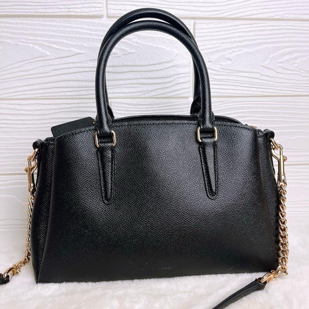 極美品☆COACHコーチ 2wayチェーンショルダーバッグ ブラック レザー