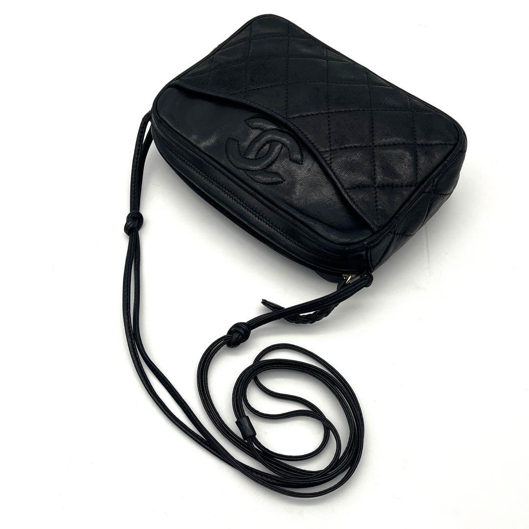 【美品】シャネル　ラムスキン　マトラッセ　ココマーク　ブラック　ショルダーバッグ