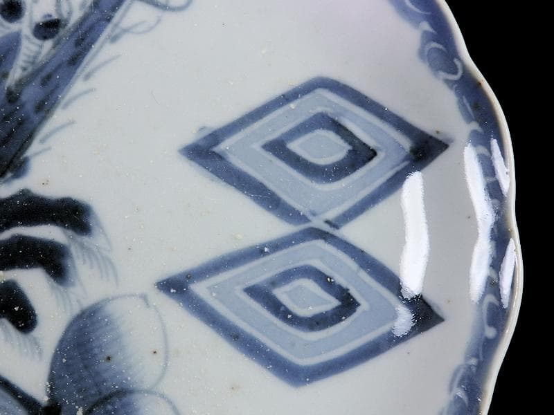 古伊万里　染付　海老に三枡紋の図　市川海老蔵　7寸皿　D813AS-CQb