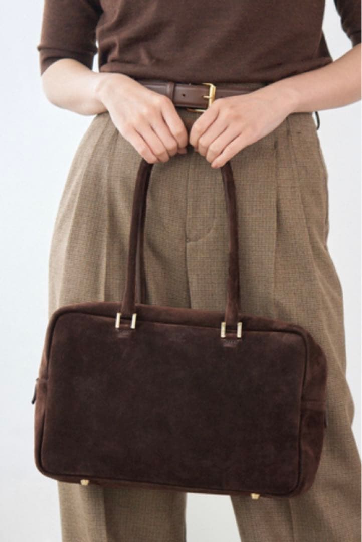 マニュエルミラノ ダークブラウン スエード ハンドバッグ