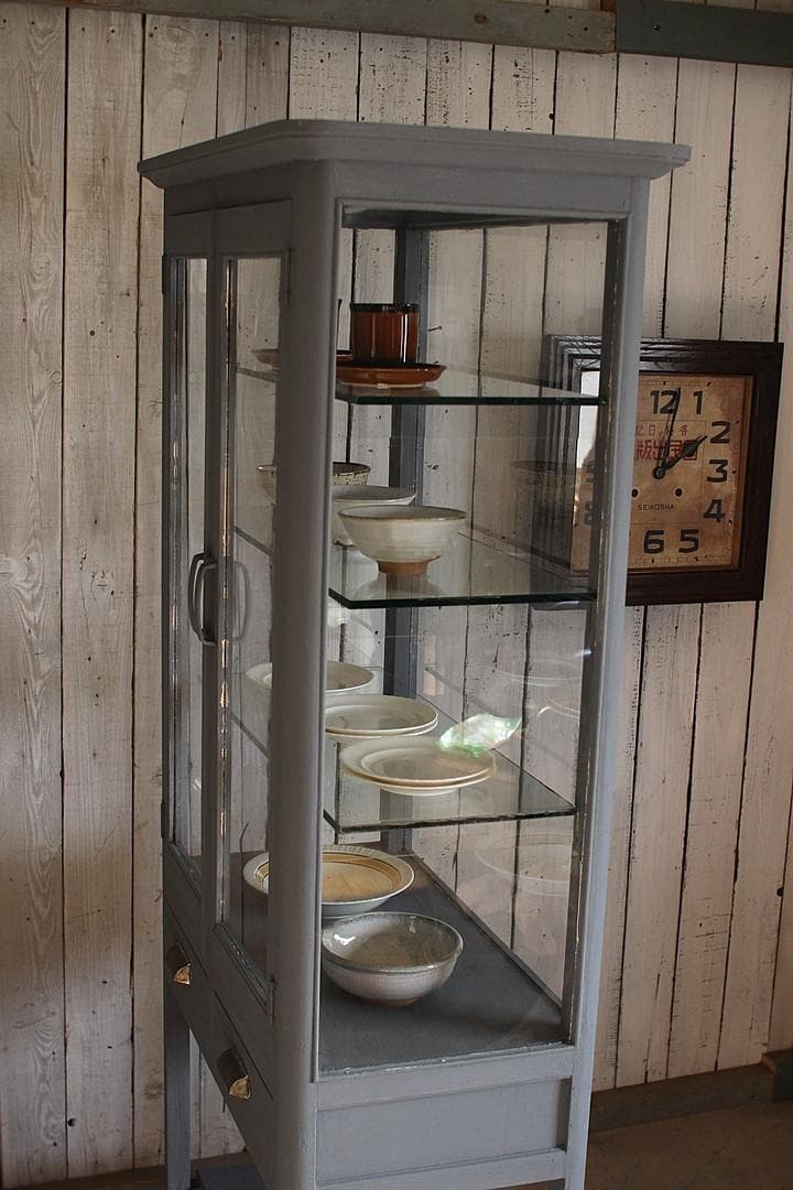 古い木枠ガラスケース　ケビント　ドクターキャビネット