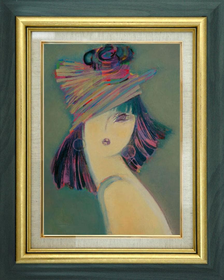 油絵 絵 絵画 インテリア 額付(黒) F4-051613 人物 女性像