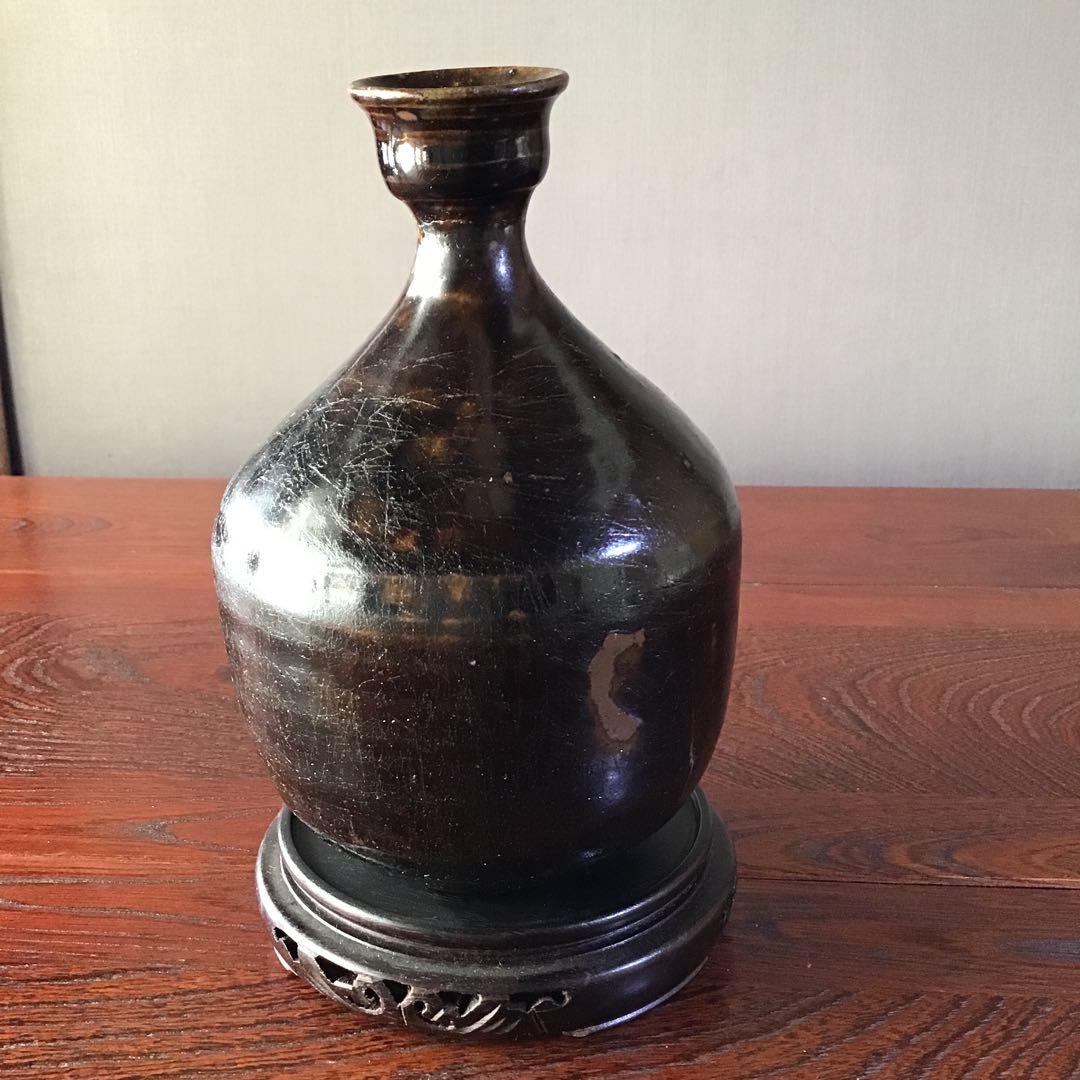 李朝　黒釉徳利　　　李朝中期