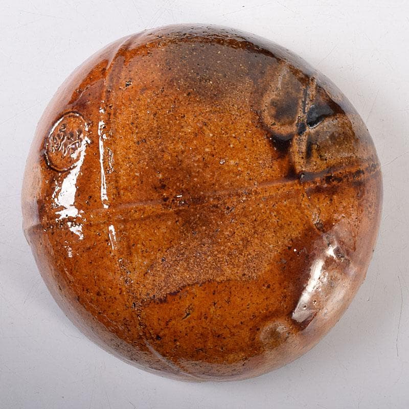 和食器　大樋焼　大樋長楽造　飴釉　柏葉　向皿　5客　共箱　M　R8141