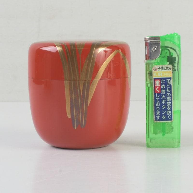 茶道具　山中塗　坂下雄峰作　水仙蒔絵　大棗　共布共箱　M　9654