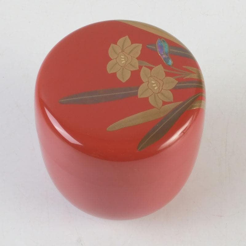 茶道具　山中塗　坂下雄峰作　水仙蒔絵　大棗　共布共箱　M　9654