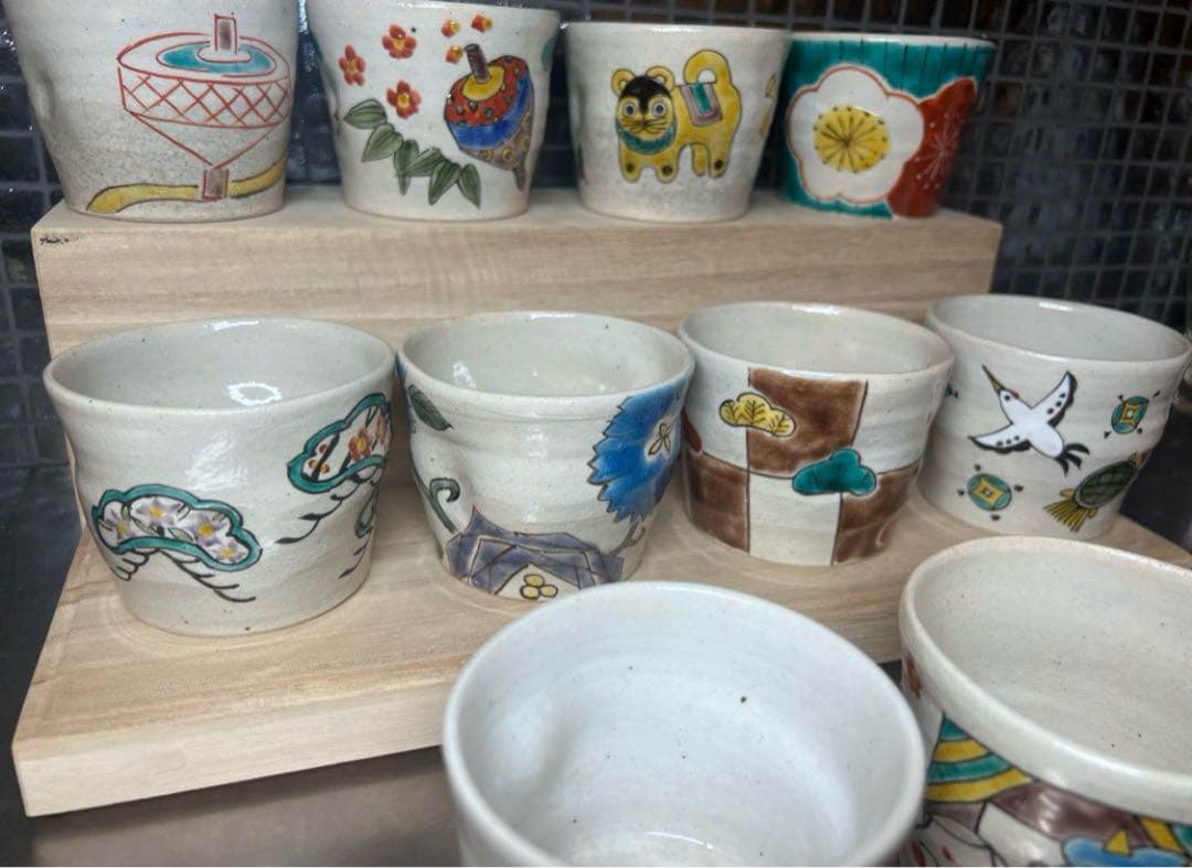 春夏秋冬 10点セット★希少 正月 季節の祝ごと 九谷焼 エクボ猪口 湯呑