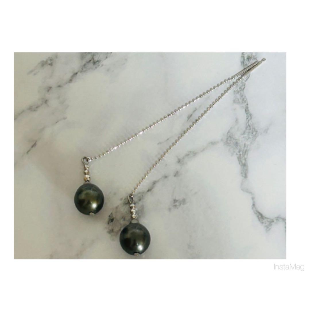 (M0107-4)K10,18WGタヒチ黒蝶真珠アメリカンピアス