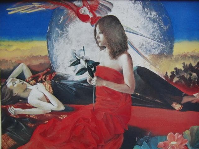 山根須磨子、【月下夢想譚】、希少な額装用画集より、新品額装付、状態良好