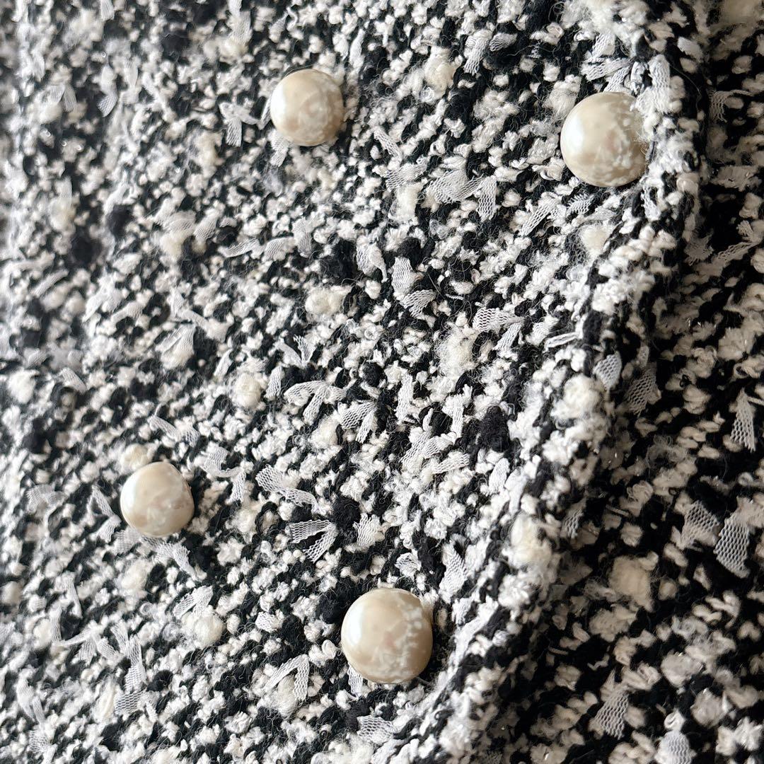 【1064】現行品　アナイ　シャネルツイード　モノトーンリボンツイードコート　A