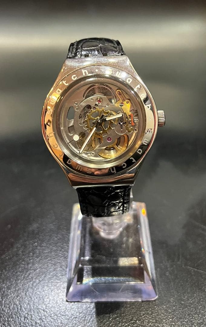 Swatch 自動巻き時計 スケルトン 黒レザー