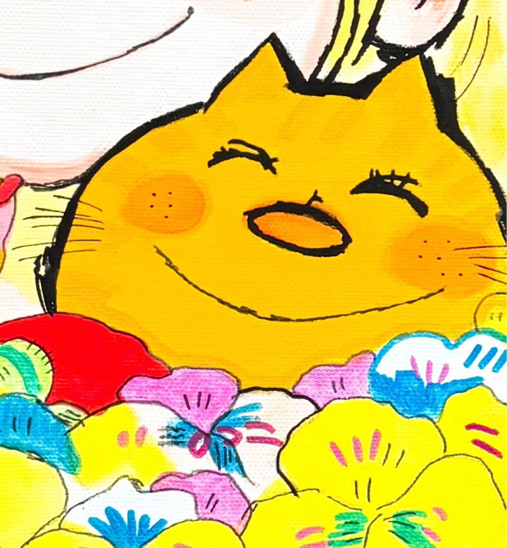 【F4号】手描き油彩　水森亜土　額縁　未使用額　サイン　人気作品　絵画　人気作家