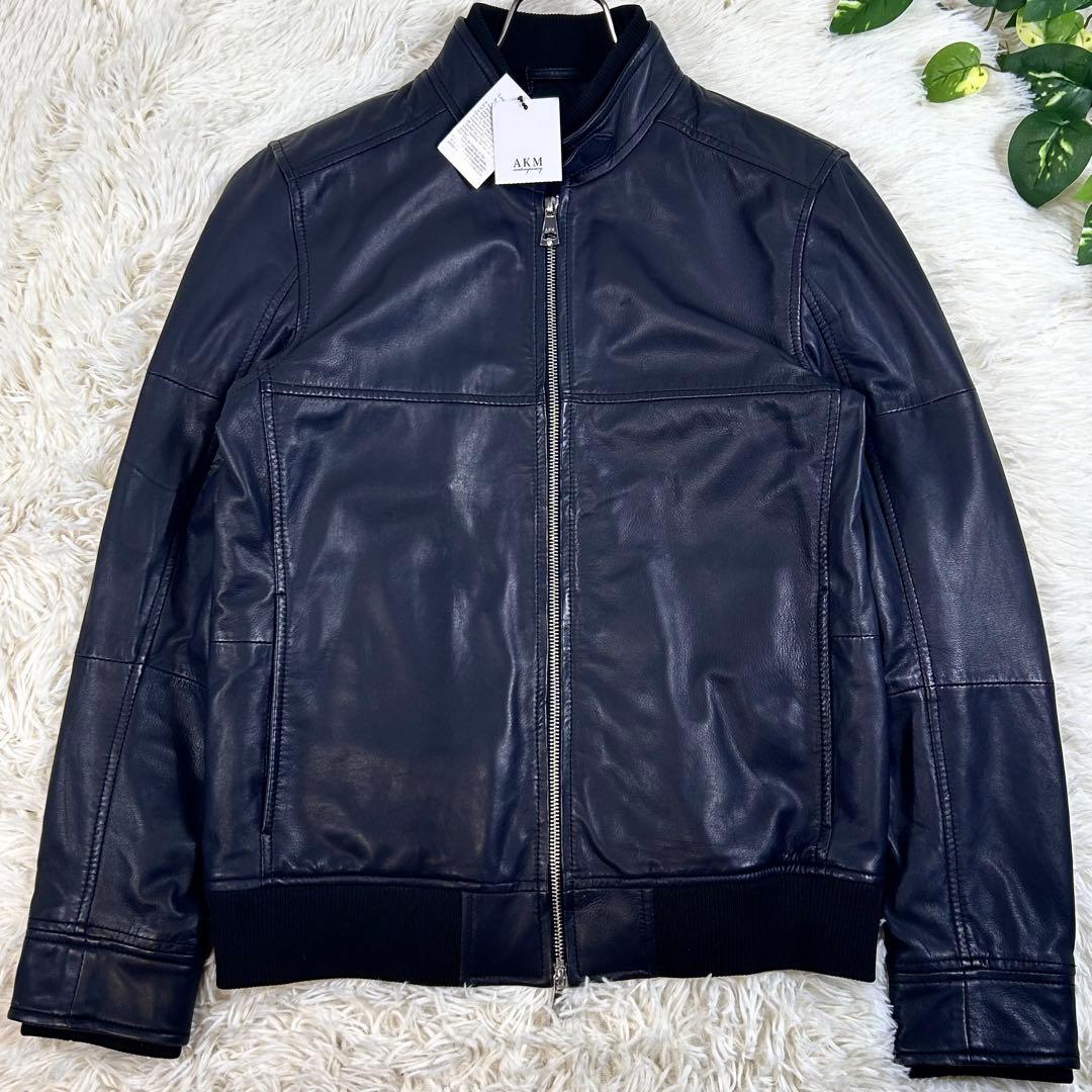 極美品 現行品タグ付きAKM シングルライダース 羊革 S キルティング 袖リブ