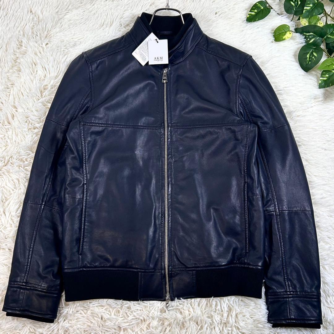 極美品 現行品タグ付きAKM シングルライダース 羊革 S キルティング 袖リブ