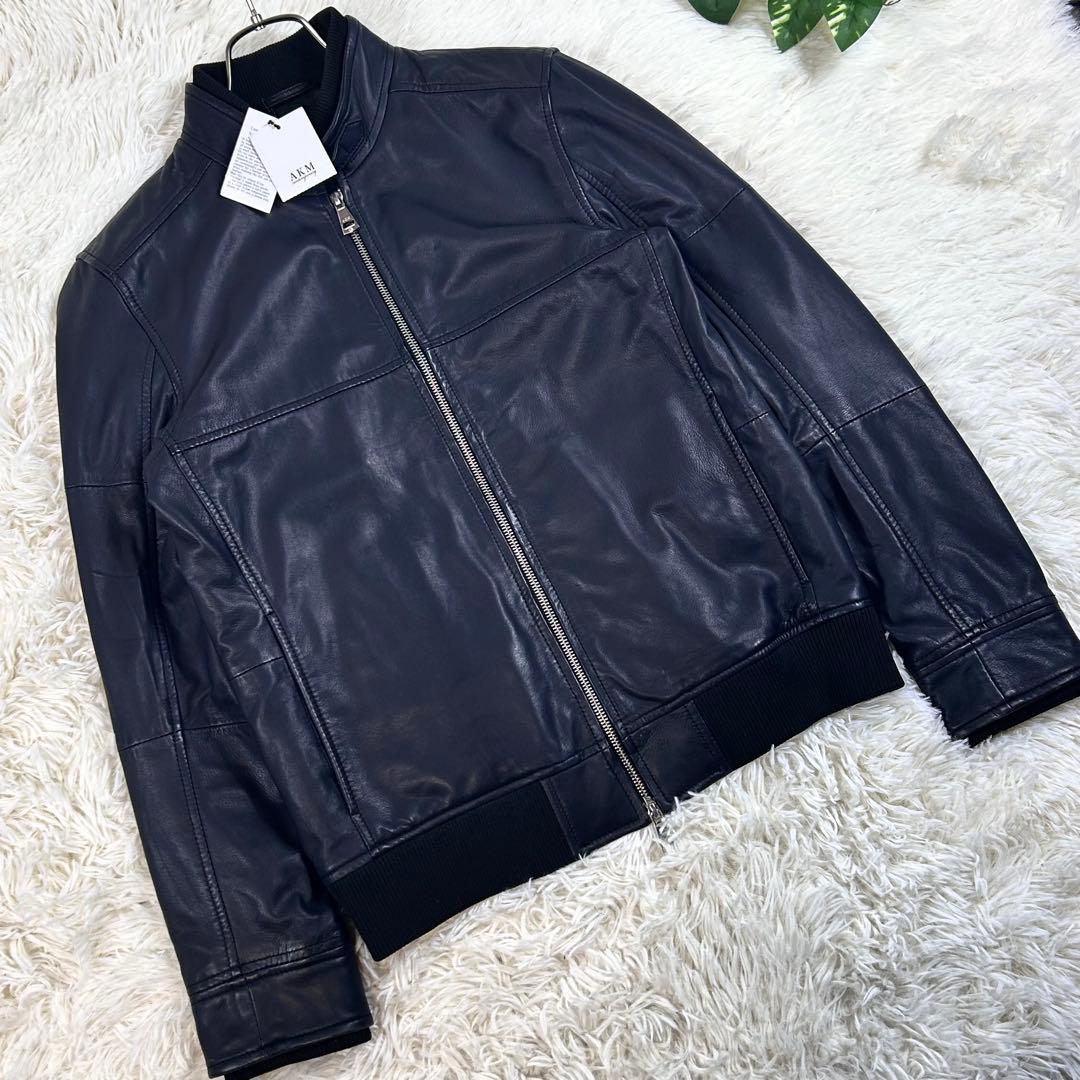 極美品 現行品タグ付きAKM シングルライダース 羊革 S キルティング 袖リブ