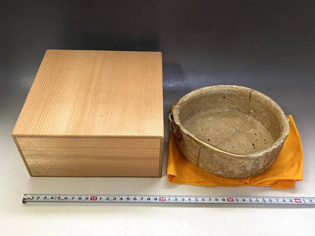 鉢■古黄瀬戸 時代物菓子鉢 金継ぎ直し有り 平鉢 耳付き(江戸期)骨董品 上物■