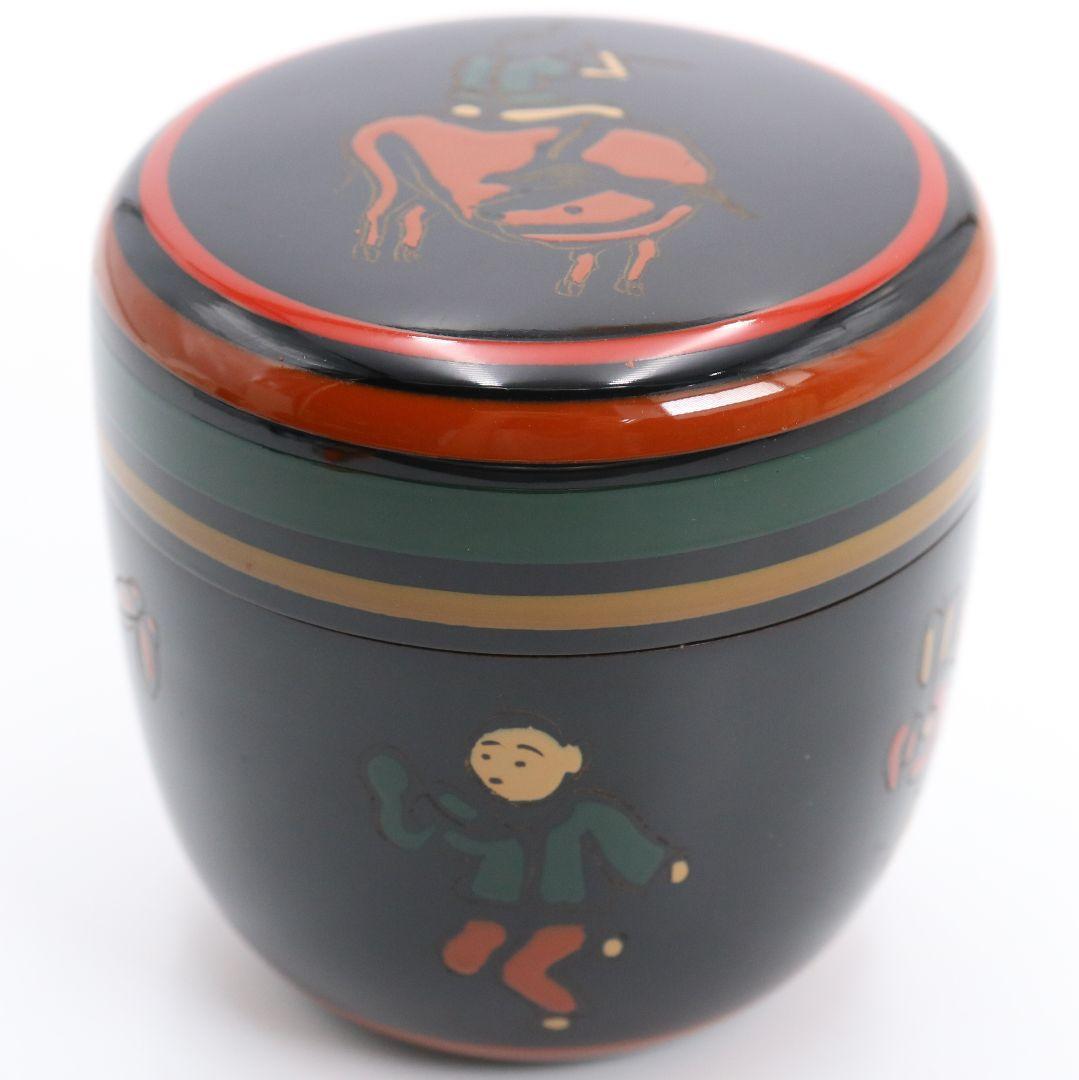 北村葵春作 唐子蒔絵 中棗 茶道具 共箱　V810