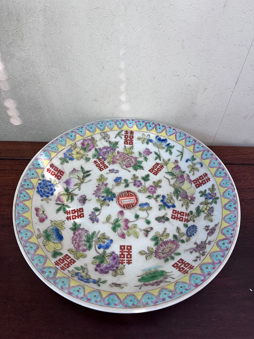 中国美術　色絵　五彩　粉彩　染付　大皿　文化大革命時代　アンティーク