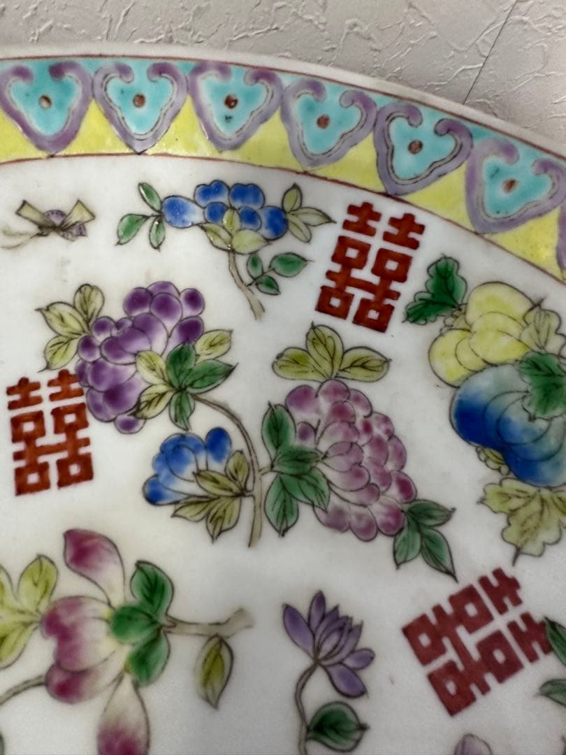 中国美術　色絵　五彩　粉彩　染付　大皿　文化大革命時代　アンティーク