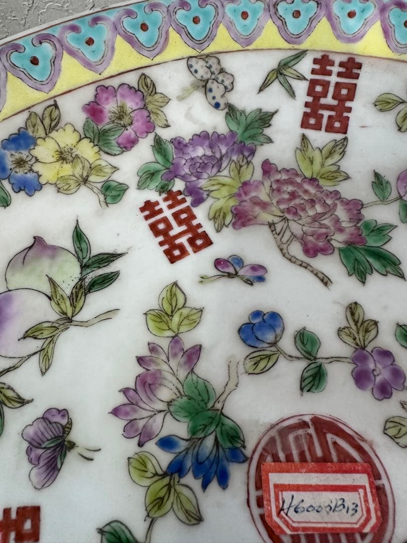 中国美術　色絵　五彩　粉彩　染付　大皿　文化大革命時代　アンティーク