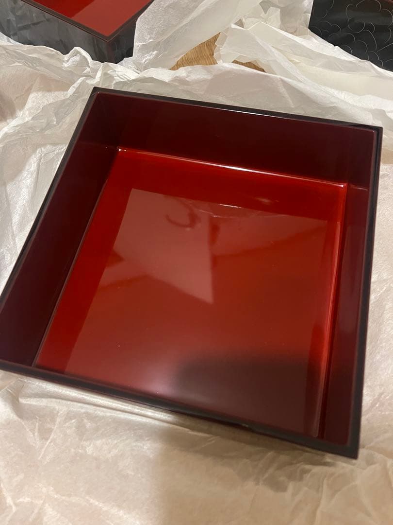 越前漆器　重箱　3段　プラチナ牡丹　牡丹