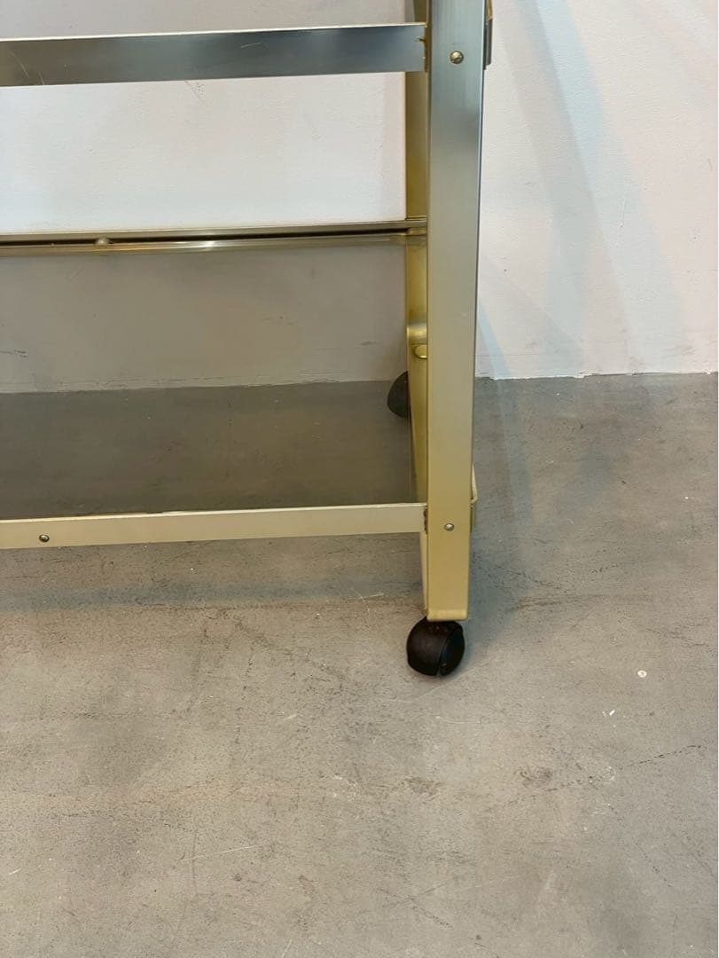 【希少】ヴィンテージ ゴールド ガラスワゴン キッチンワゴン ミッドセンチュリー