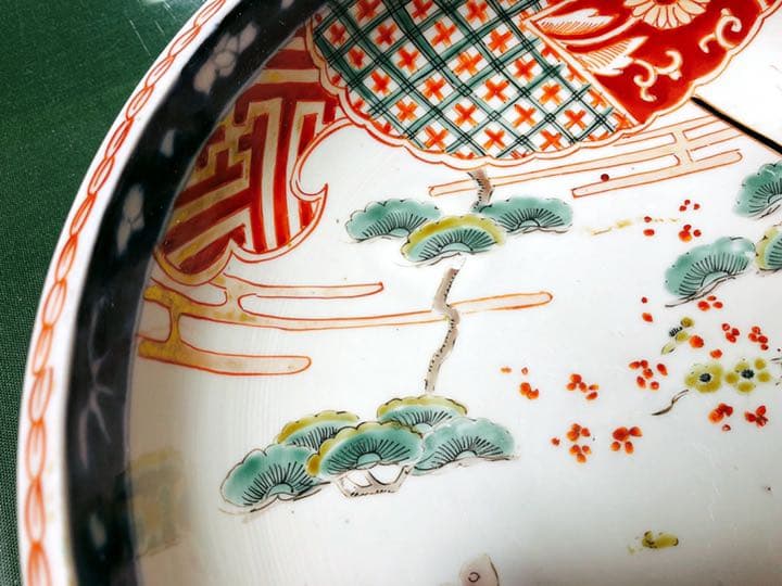 骨董　明治期伊万里焼二重高台色絵深鉢