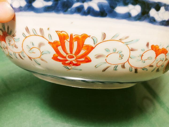 骨董　明治期伊万里焼二重高台色絵深鉢