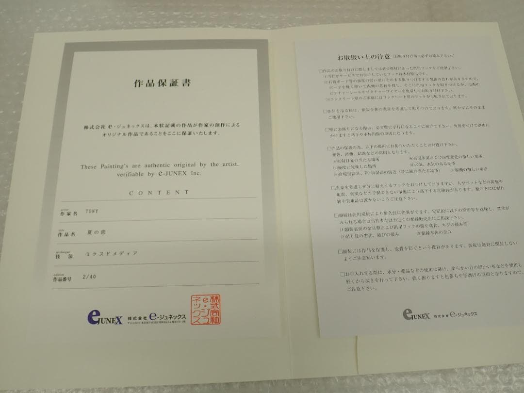 ⑲新品・保証書付 Tony　トニー「夏の恋」ミクスドメディア アールビバン