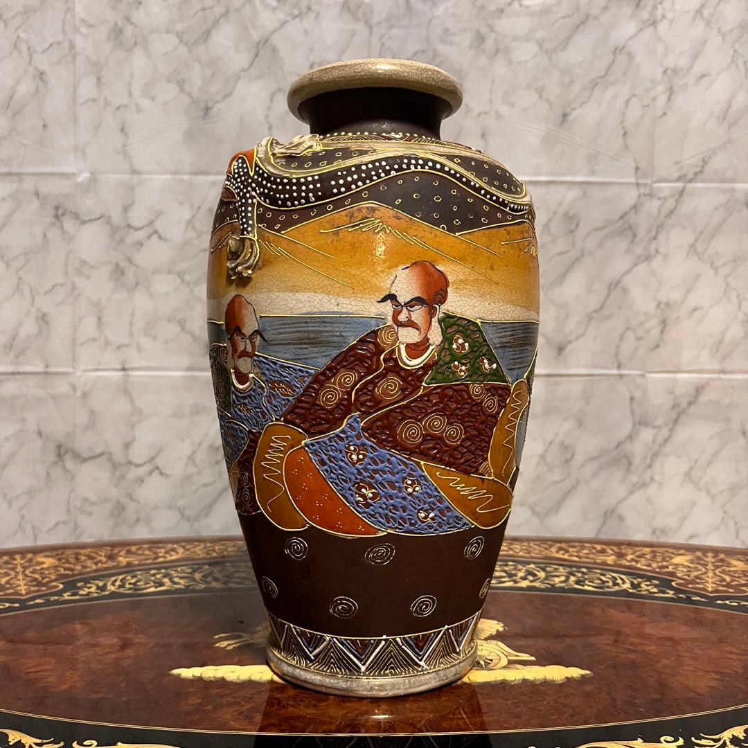 値下げ！【古美術品】薩摩焼 壺 骨董品 花瓶 置物 中国風 和室 高級感 龍