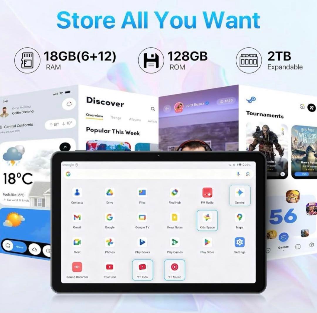 Android 15 タブレットGemini 18GB+128GB 10インチ