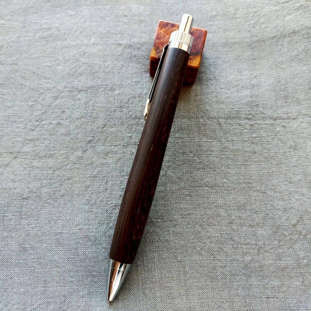 バーミーズブラックウッド　ハンドメイド　木軸ボールペン　G2　天然木　シルバー