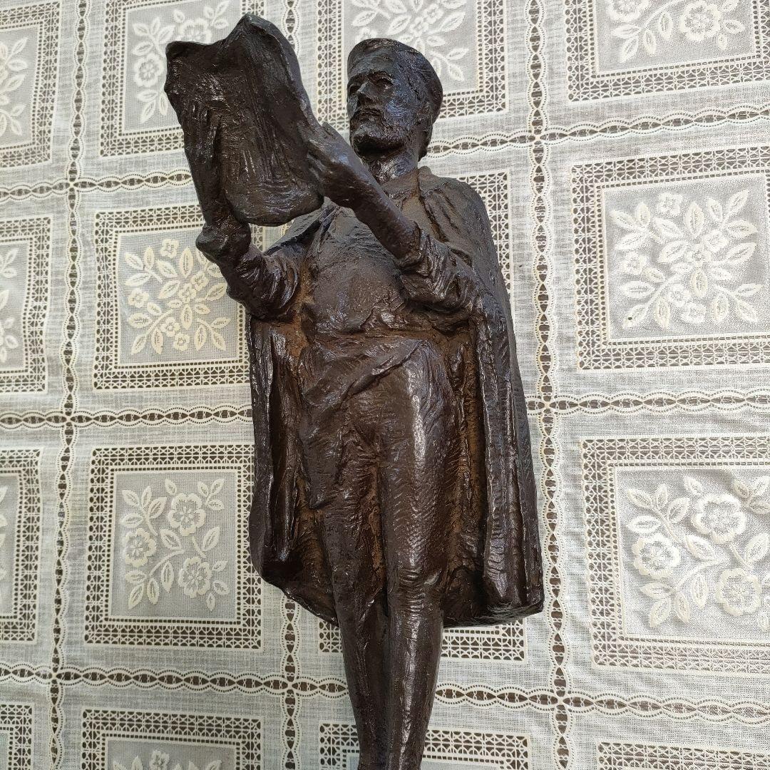 島村俊和作 ブロンズ製ヨハネス・グーテンベルク像 1987年制作 高36.5cm