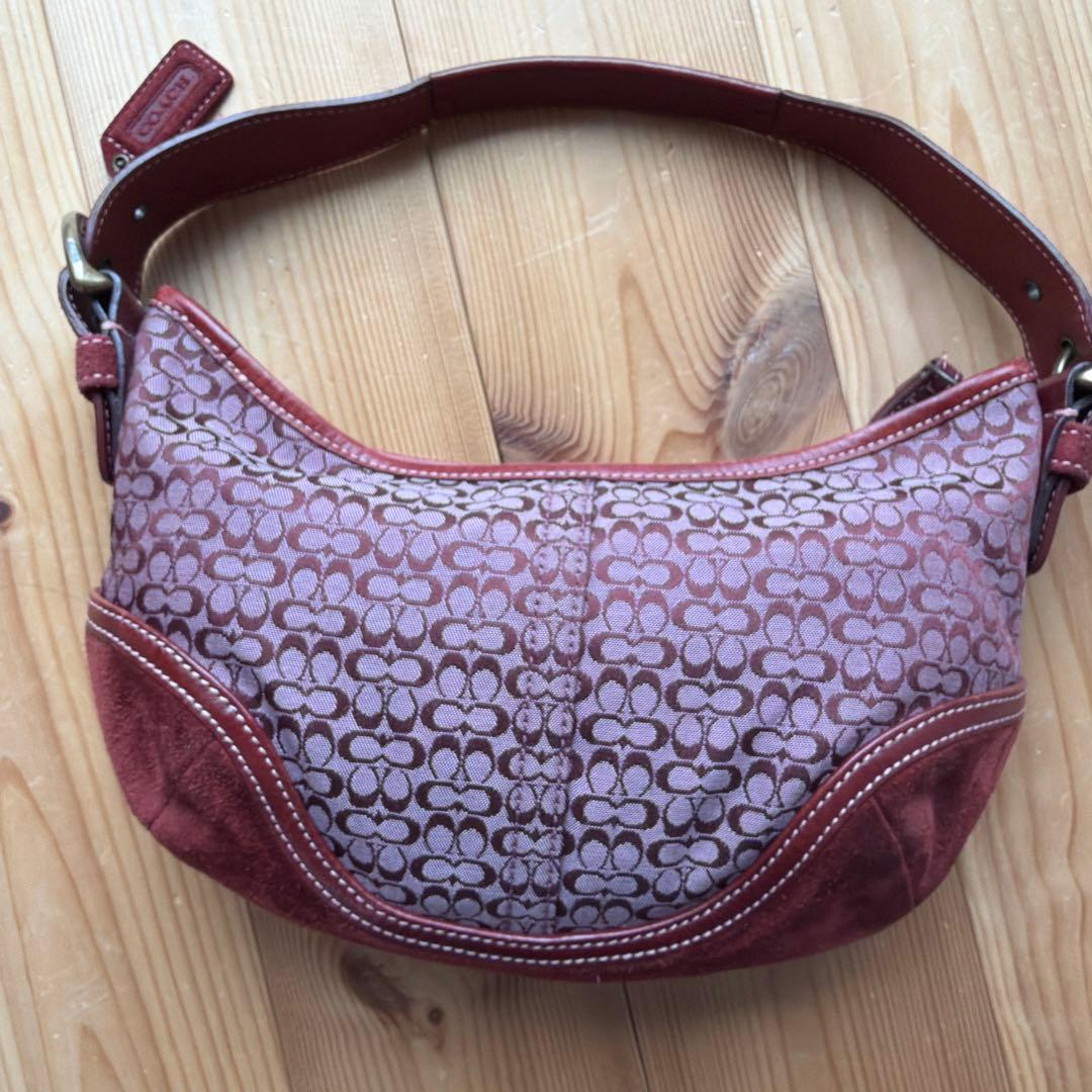 希少 Coach レッド ショルダーバッグ アクセサリーポーチ スウェード