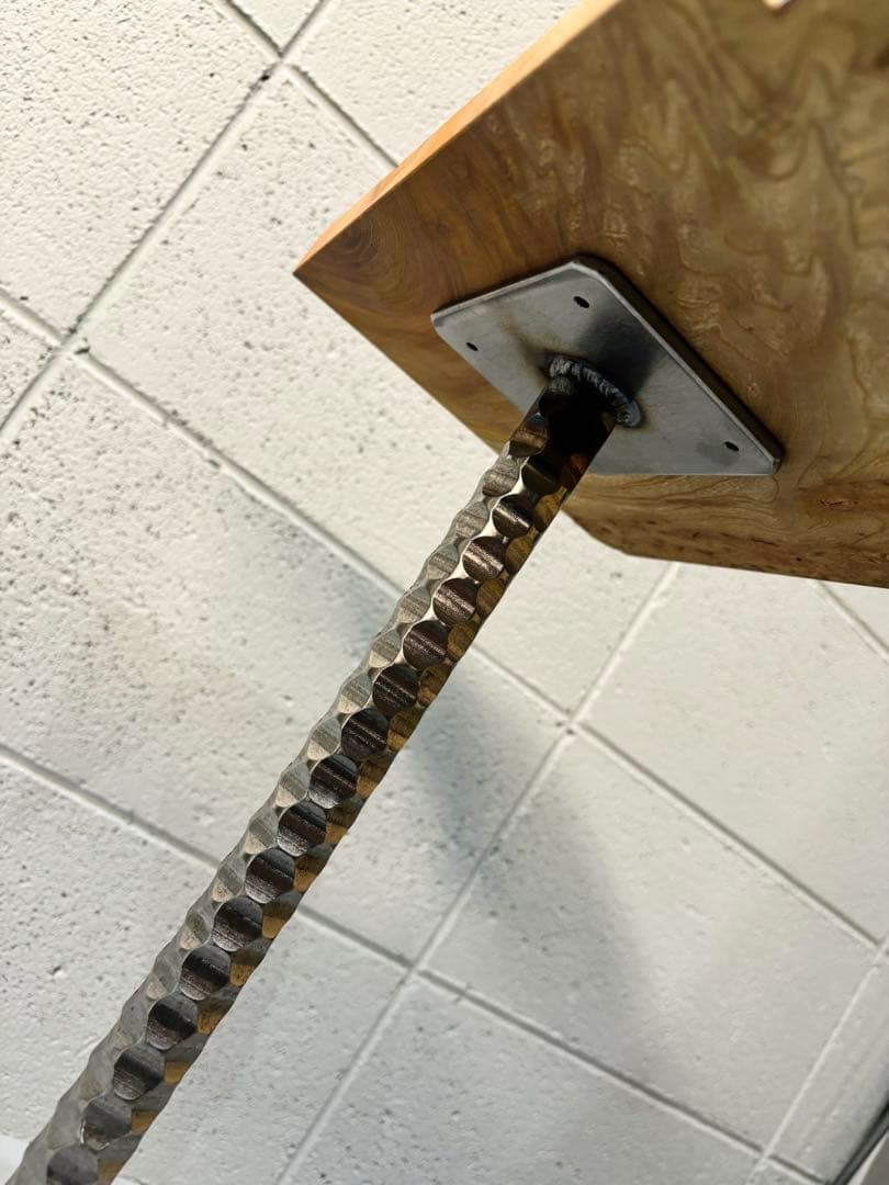 欅サイドテーブル、コーヒーテーブル、観葉植物スタンド一枚板銘木　鉄家具