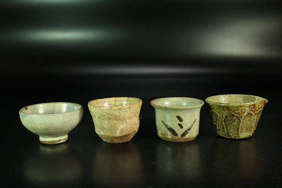 古い 唐津 萩 益子 ぐい呑 四件 まとめて(K-YC380)