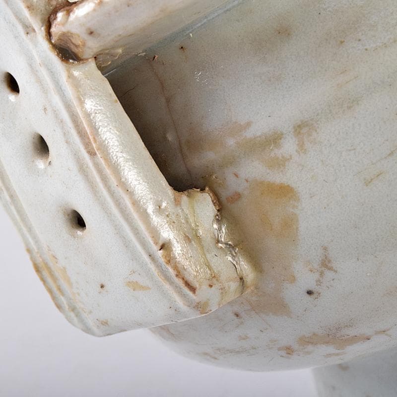 朝鮮美術　李朝　白磁　双耳香炉　唐木蓋付　U　R8373