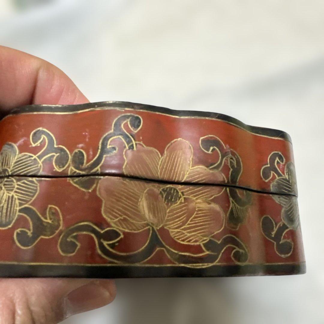 中国 清時代 インテリア　漆器 重箱 鹿と鳥のデザイン