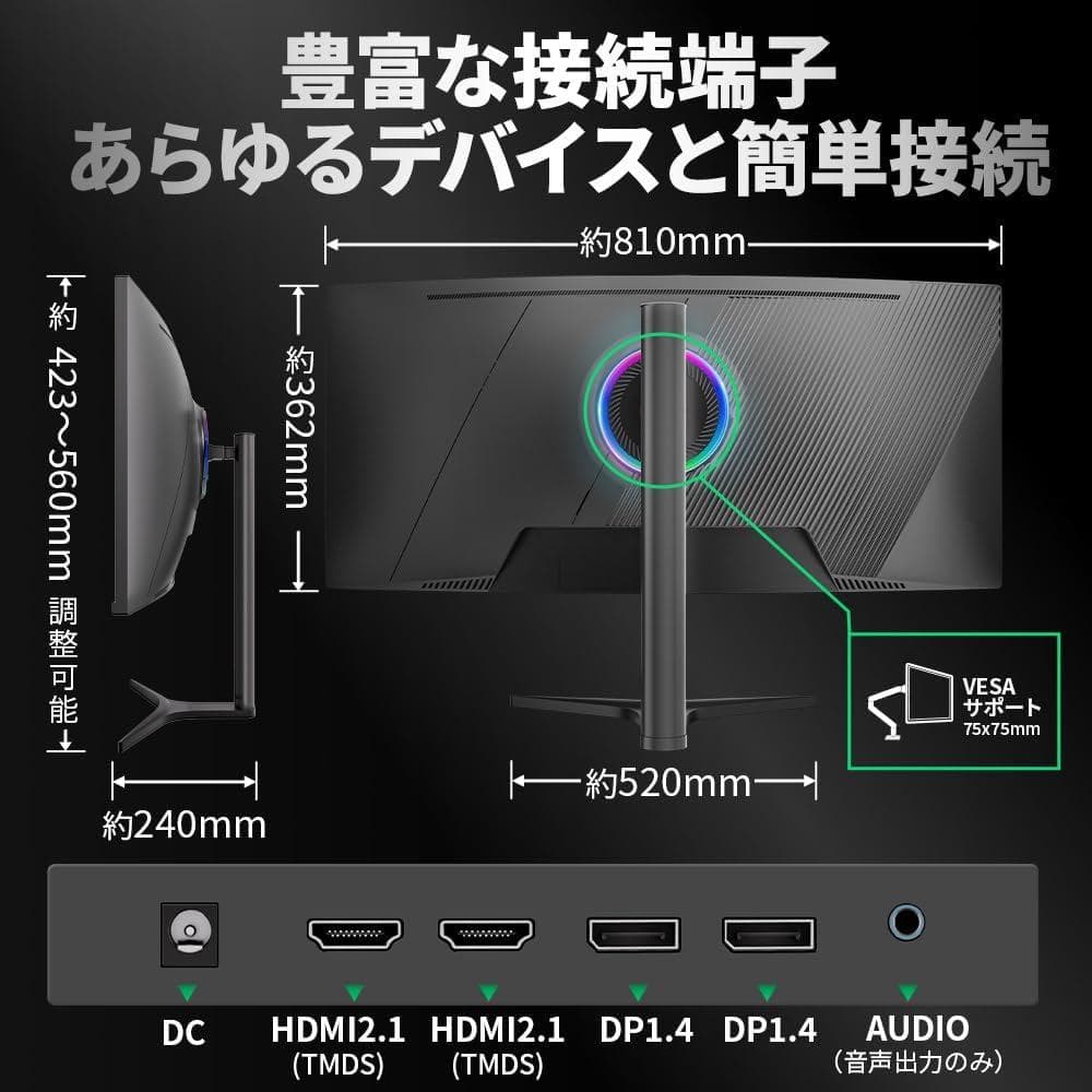 cocopar モニター 34インチ UWQHD曲面PCモニター HG-4K34