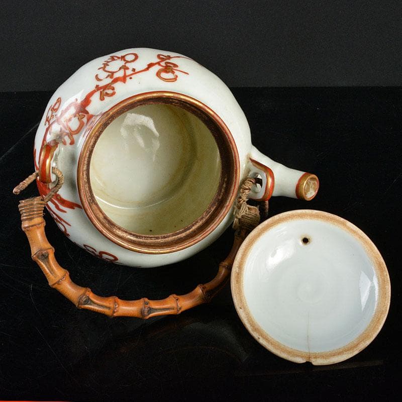 煎茶道具　京焼　清水六兵衛造　赤絵金彩　梅文　急須　茶壷　M R4511