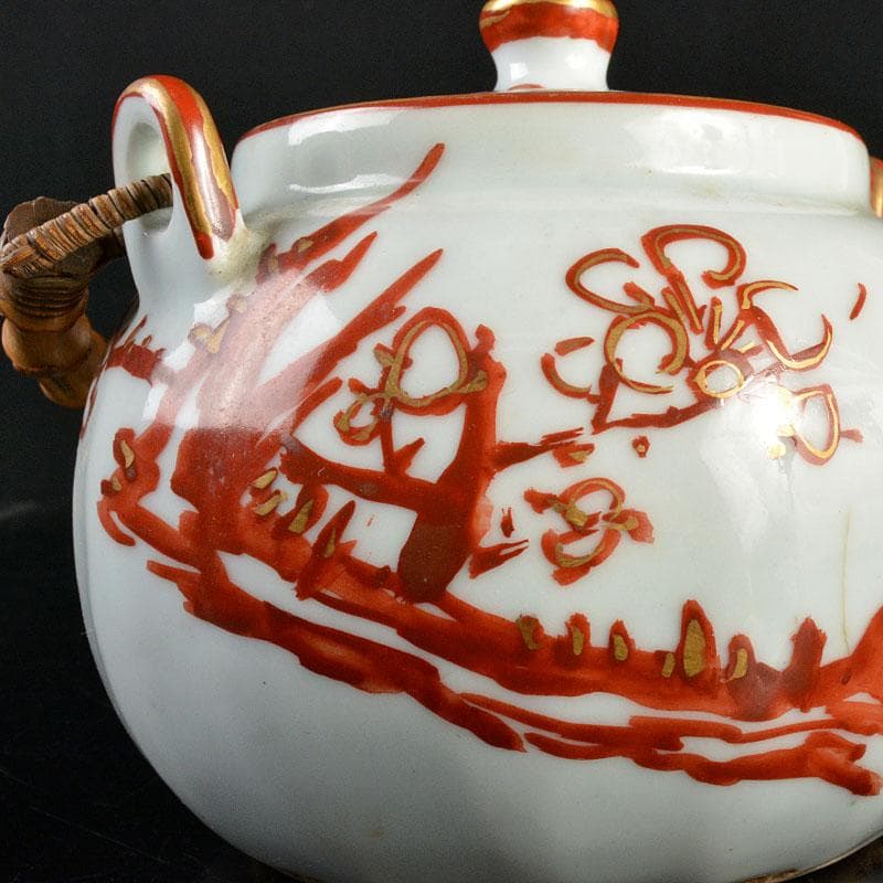 煎茶道具　京焼　清水六兵衛造　赤絵金彩　梅文　急須　茶壷　M R4511