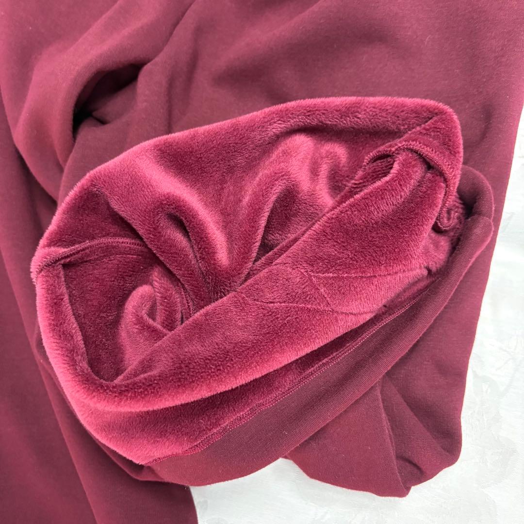 美品　アミティエ　極暖　厚手フリース　リボン装飾付きワインレッド　ガウチョパンツ