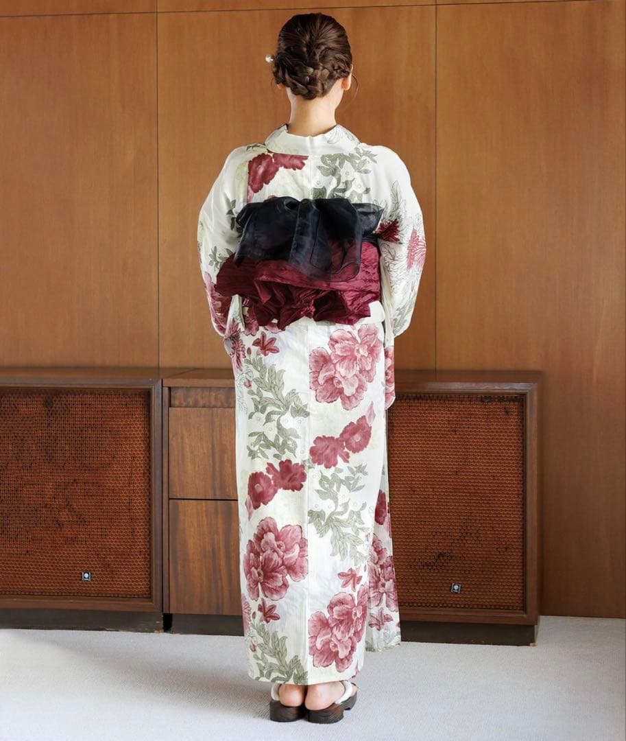 美品！Dita 浴衣セット 夏の牡丹重ね 花柄 しわ兵児帯 2025年