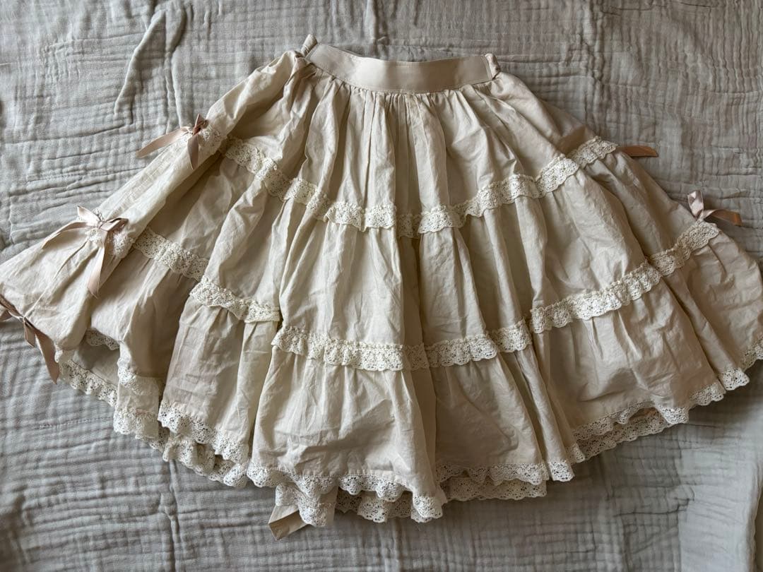 morphose 無地3段ティアードスカートレース原宿ロリータかわいい