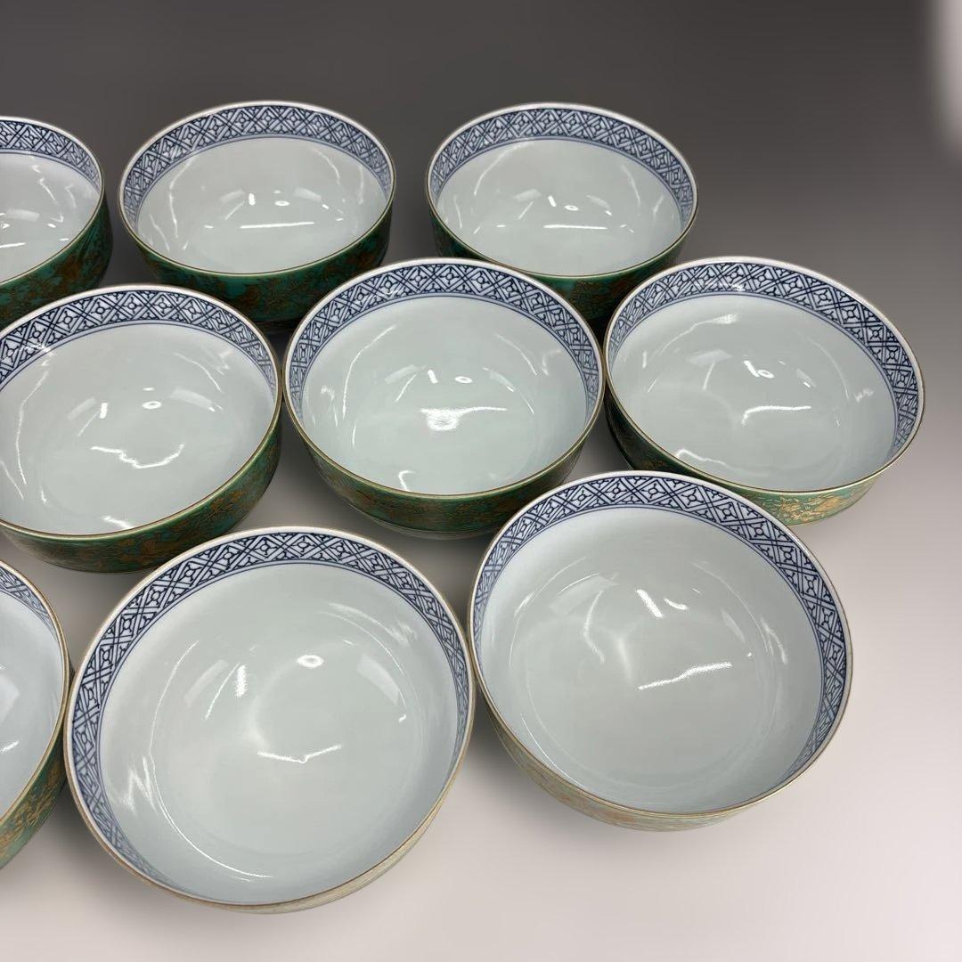 【茶道具】青地金襴手唐草蓋物十客（二個蓋無し）