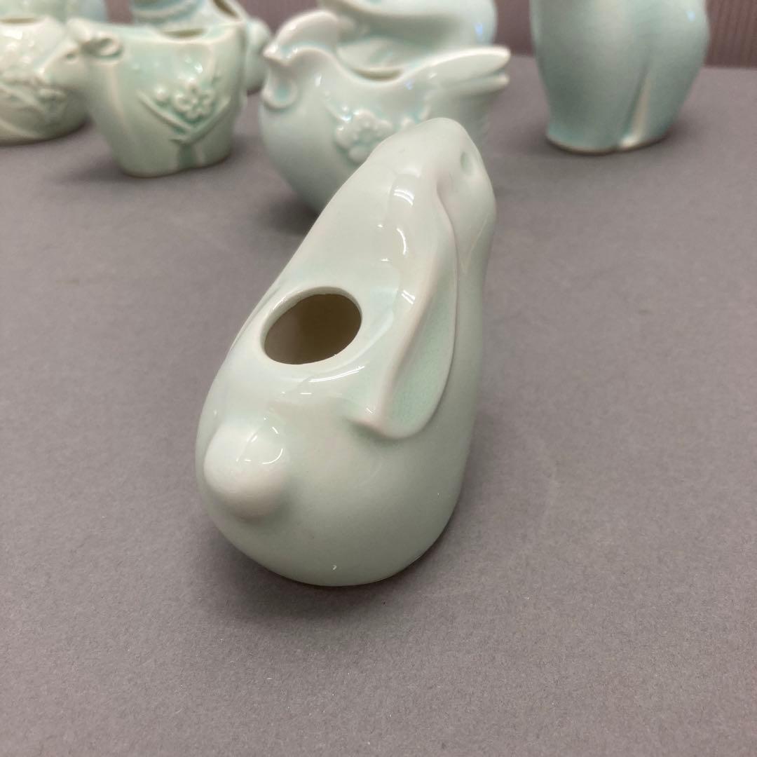 骨董品　青磁　干支　爪楊枝入れ　S128ET