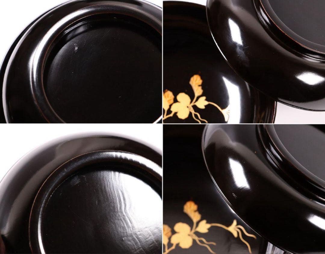 輪島塗 蔦金蒔絵 梨地 黒塗椀 五客 木製漆器 / 伝統工芸品 漆芸